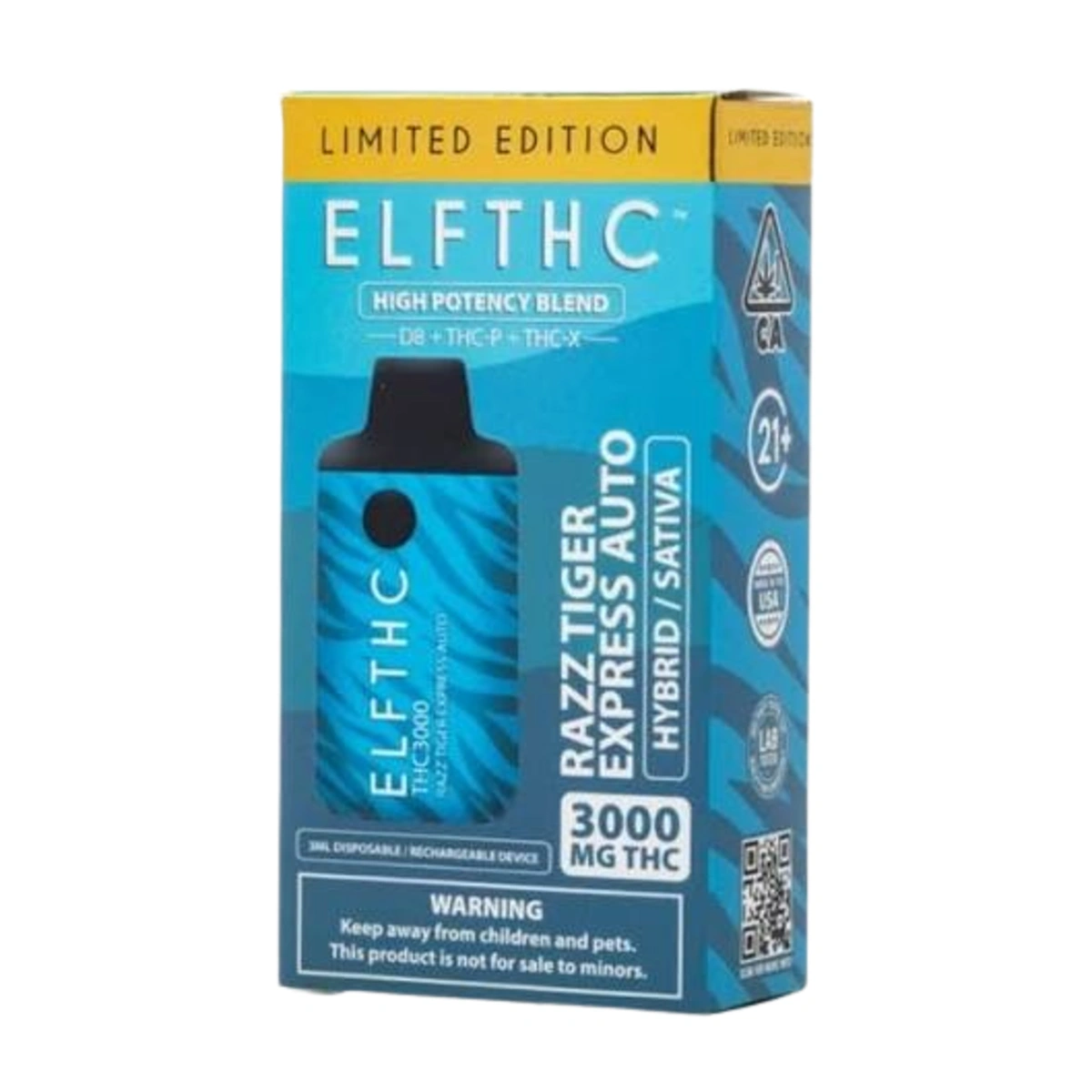 Vaporizador ELFTHC LIMITED EDITION - 3000 MG sabor RAZZ TIGER EXPRESS AUTO (HYBRID / SATIVA) — Full VIP Importaciones